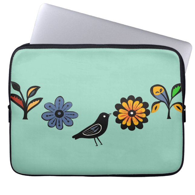 Capa Para Notebook Floral popular e aves coloridas (Frente)