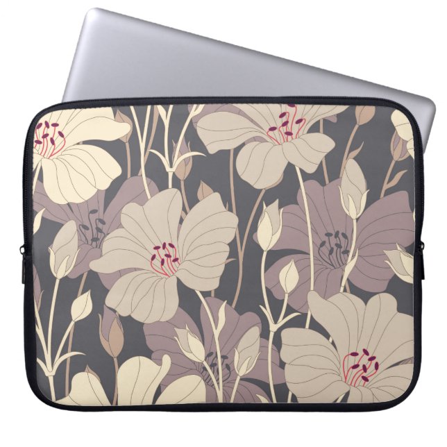 Capa Para Notebook Floral Retro Escuro: Padrão Invisível (Frente)