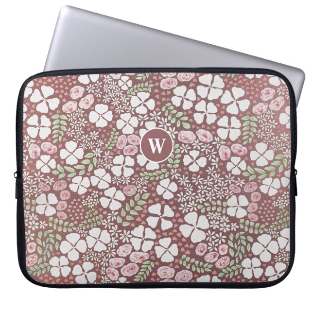 Capa Para Notebook Floral Romântica Blush Roses Rosa Flores Brancas (Frente)