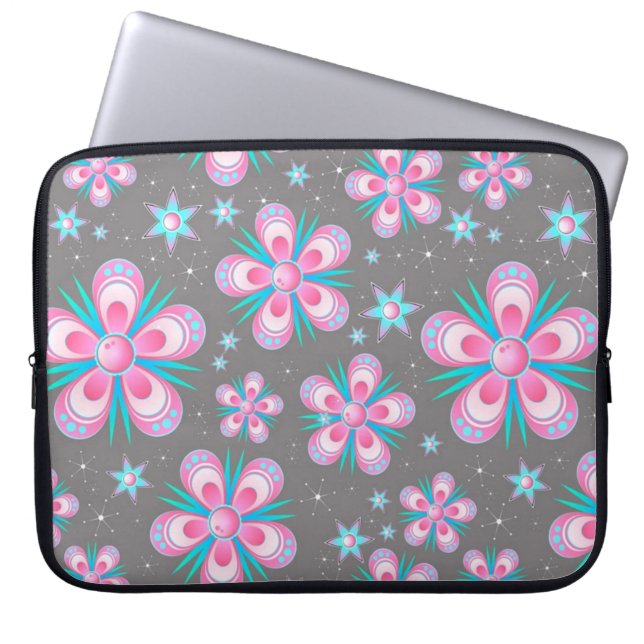 Capa Para Notebook Floral Rosa com Acentos Castanhos (Frente)