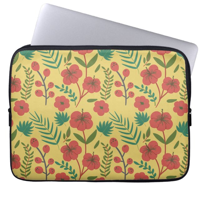Capa Para Notebook Floral, sem costura, flores amarelas vermelhas (Frente)