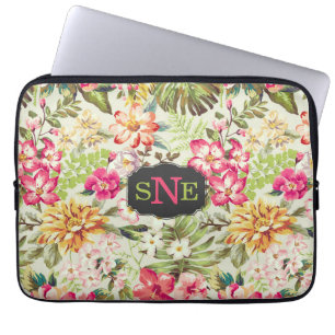 Capa Para Notebook Floral tropical rosa e verde