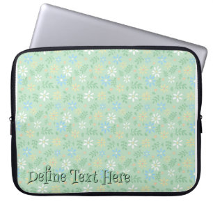 Capa Para Notebook Floral Verde Suave com Flores Amarelas Azuis Branc