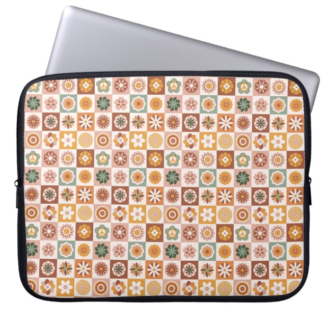 Capa Para Notebook Floral Xadrez Groovy Retro (Frente)