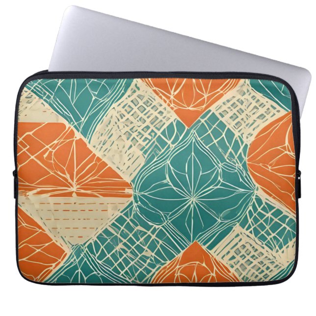 Capa Para Notebook Flores Abstratas Azul-Verde, Laranja e Bege (Frente)