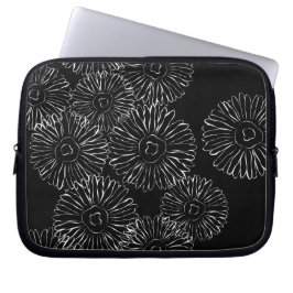 Capa Para Notebook Flores abstrato brancas e pretas