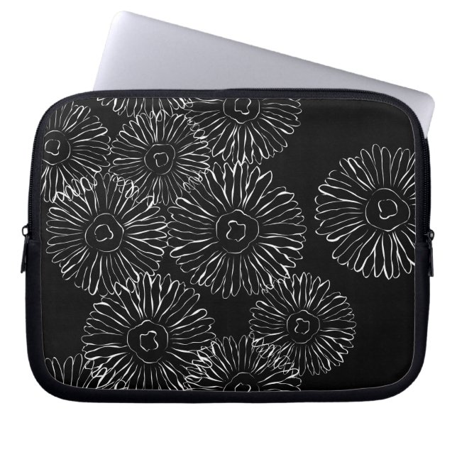 Capa Para Notebook Flores abstrato brancas e pretas (Frente)