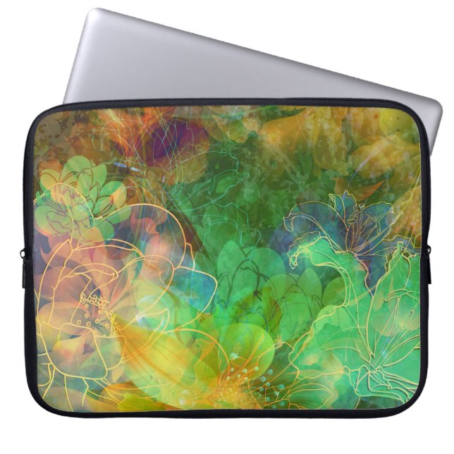 Capa Para Notebook Flores abstrato Verde (Frente)