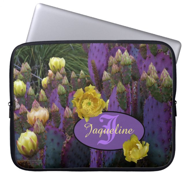 Capa Para Notebook Flores Amarelas de Cacto Roxo Personalizadas Monog (Frente)