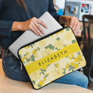 Capa Para Notebook Flores Amarelas, Padrão De Flores, Seu Nome