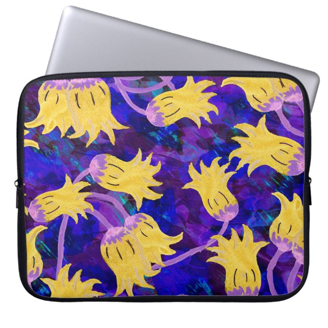 Capa Para Notebook Flores amarelas padrão sem costura de aquarela (Frente)