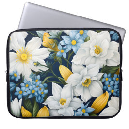 Capa Para Notebook Flores Azuis Brancas