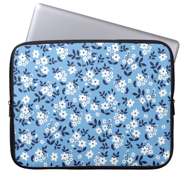 Capa Para Notebook Flores Azuis, Brancas: Vintage (Frente)