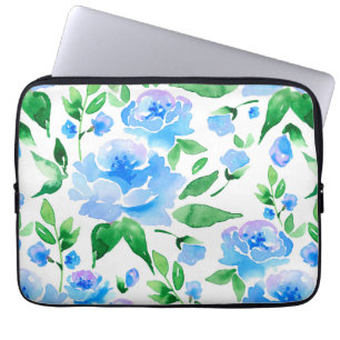 Capa Para Notebook Flores azuis de cor aquosa