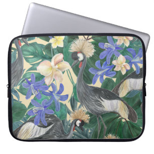 Capa Para Notebook Flores Azuis De Plumeria, Sem Costura.