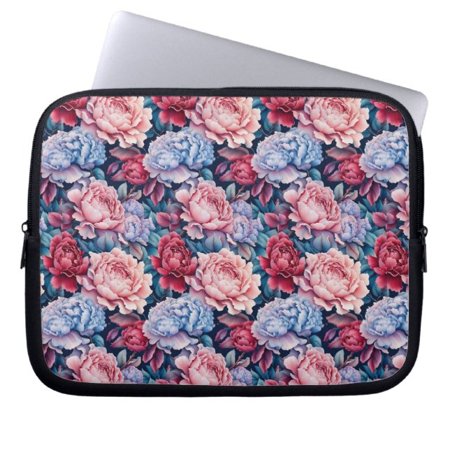 Capa Para Notebook Flores Azuis e Rosa (Frente)