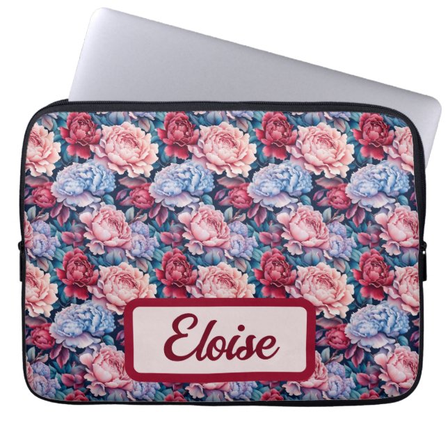 Capa Para Notebook Flores Azuis e Rosa Personalizadas (Frente)