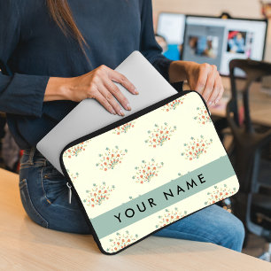 Capa Para Notebook Flores Azuis e Vermelhas, Azul, Seu Nome