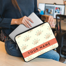 Capa Para Notebook Flores Azuis e Vermelhas, Vermelho, Seu Nome