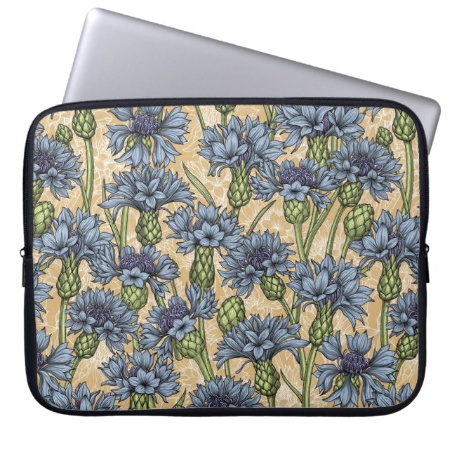 Capa Para Notebook Flores azuis, flores silvestres, amarelo-mel (Frente)