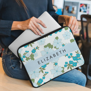 Capa Para Notebook Flores Azuis, Padrão De Flores, Seu Nome