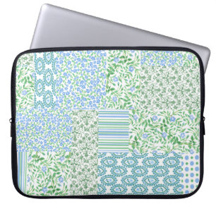 Capa Para Notebook Flores Azuis Pergueiro Flores Vintage Faux Patchwo