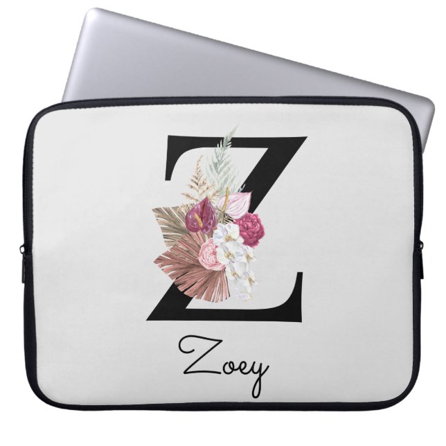 Capa Para Notebook Flores Boho Monogramadas Inicial Z (Frente)