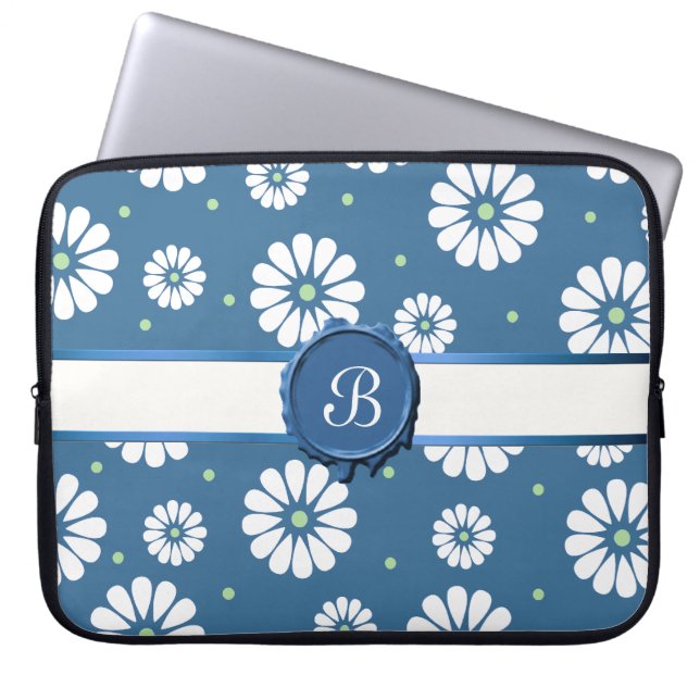 Capa Para Notebook Flores bonito com Laptop Monograma (Frente)