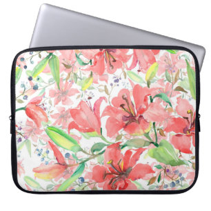 Capa Para Notebook Flores botânicas buquês com aves. Primavera selvag