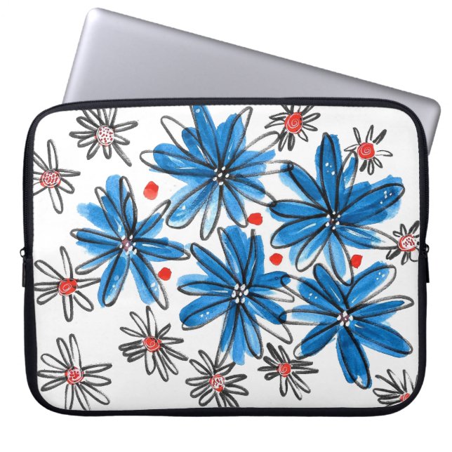 Capa Para Notebook Flores brancas e azuis (Frente)
