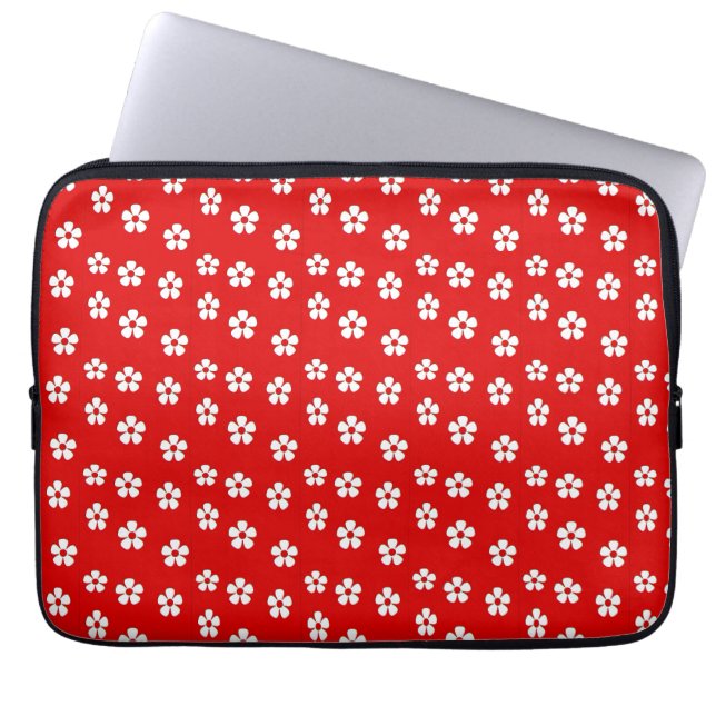 Capa Para Notebook Flores brancas e bonitas em vermelho (Frente)