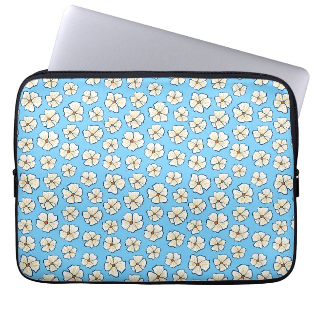 Capa Para Notebook Flores Brancas em um Fundo Azul (Frente)