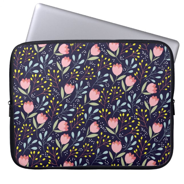 Capa Para Notebook Flores brancas, padrão sem costura (Frente)