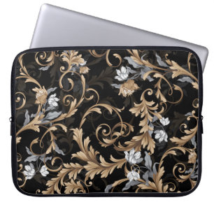 Capa Para Notebook Flores clássicas barrocas: fundo negro.
