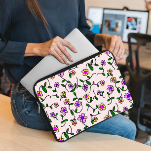 Capa Para Notebook Flores Coloridas, Padrão Floral, Verde, Boho