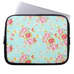Capa Para Notebook Flores cor-de-rosa gastos azuis dos rosas florais