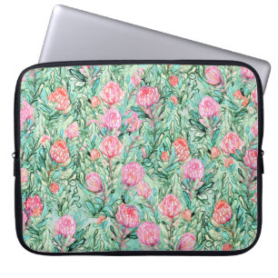 Capa Para Notebook Flores cor-de-rosa, verde-sábio, sem costura.