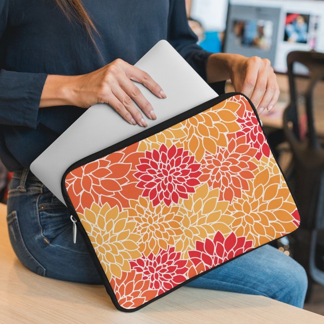 Capa Para Notebook Flores Dahlia, Padrão De Flores, Laranja Dahlia (Criador carregado)