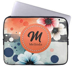 Capa Para Notebook Flores De Aquarelas Cor-de-Rosa Azul, Coloração Ve
