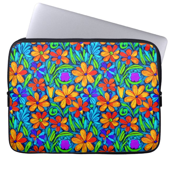 Capa Para Notebook Flores de Arte Folclórica Brilhantes (Frente)