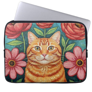 Capa Para Notebook Flores de Arte Popular de Gato Laranja