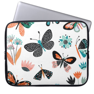 Capa Para Notebook Flores de Borboletas: Coleção Desenhada Mão