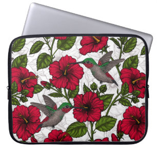 Capa Para Notebook Flores de hibisco e beija-flores