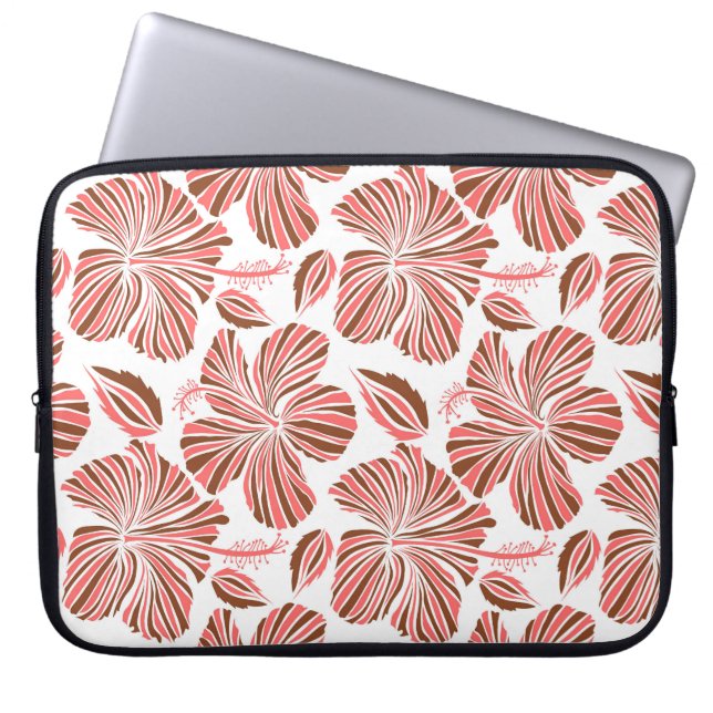 Capa Para Notebook Flores de hibisco havaianas: estilo tropical marro (Frente)