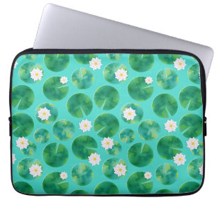 Capa Para Notebook Flores de Lily de Água Branca e Padrão de Lily Pad