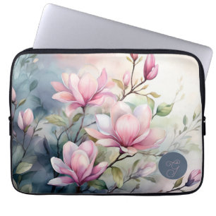 Capa Para Notebook Flores de Magnólia Rosa Botânico Monogramado