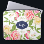 Capa Para Notebook Flores de Mola Verde Rosa e Amarelo Aquarelas Core<br><div class="desc">As elegantes aquarelas modernas ilustram as rosas cor-de-rosa e as flores amarelas da primavera florescem. Fundo branco personalizável e monograma personalizável em marinho azul nome-tag/frame.</div>