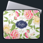 Capa Para Notebook Flores de Mola Verde Rosa e Amarelo Aquarelas Core<br><div class="desc">As elegantes aquarelas modernas ilustram as rosas cor-de-rosa e as flores amarelas da primavera florescem. Fundo branco personalizável e monograma personalizável em marinho azul nome-tag/frame.</div>