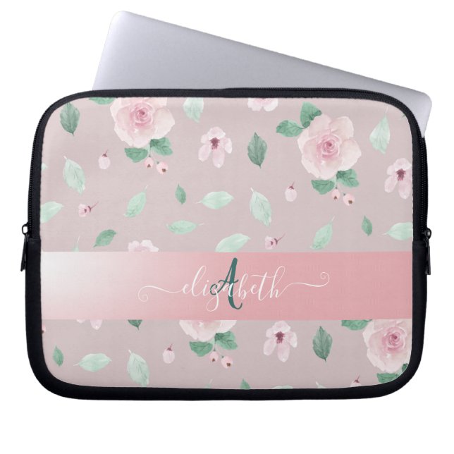 Capa Para Notebook Flores de Monograma em Aquarela Chic (Frente)