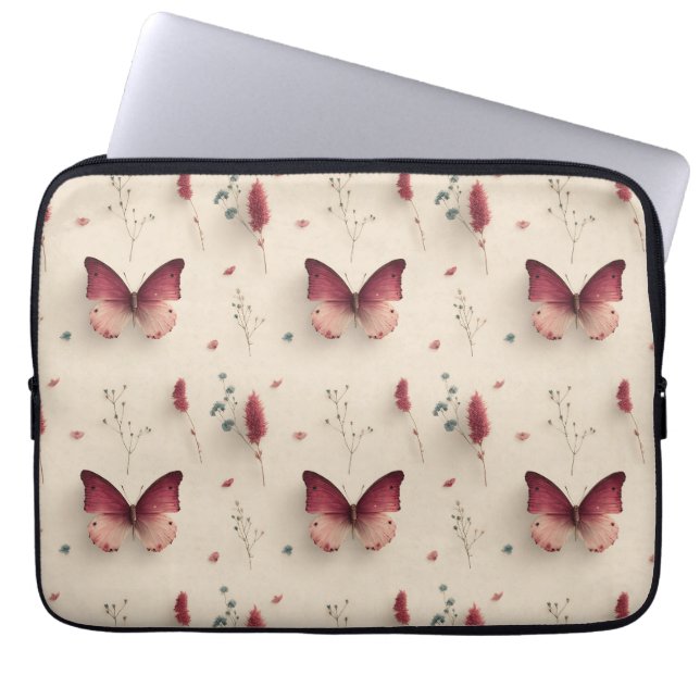 Capa Para Notebook Flores de Primavera Antigas & Borboleta Rosada (Frente)